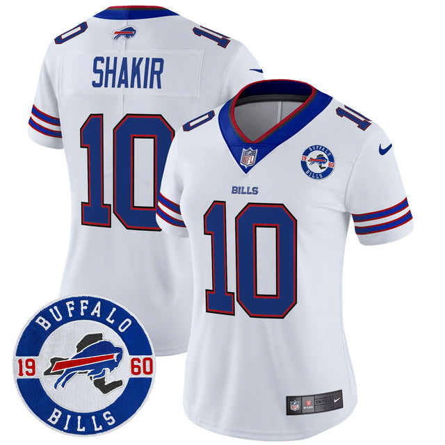 Women's Buffalo Bills 2024 Vapor Limited Jersey - Est. 1960 Patch - All Stitched - White - Khalil Shakir — view 1