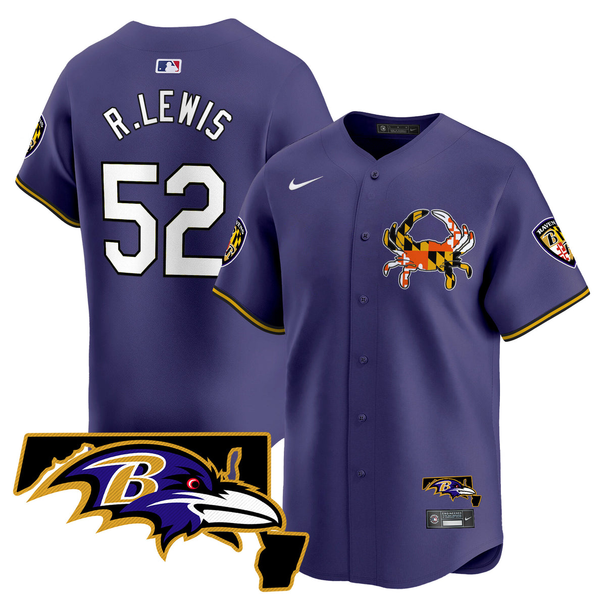 Men's Baltimore Ravens 2024 Vapor Premier Baseball Jersey V2 - All Stitched - Purple - Ray Lewis — view 1