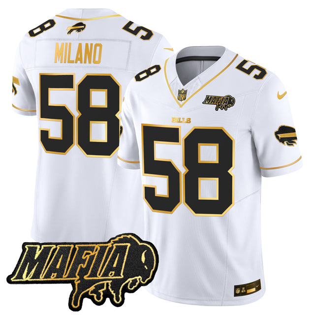 Men's Buffalo Bills 2025 Bills Mafia Patch Gold Vapor Limited Jersey - All Stitched - White Gold - Matt Milano — view 1