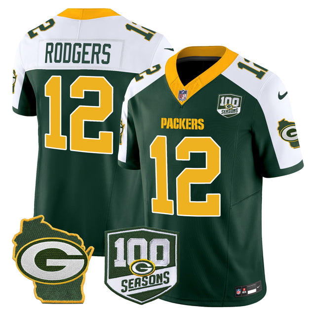 Men's Packers 100th Season & Home Patch Vapor Limited Jersey - All Stitched - Green Alternate - Aaron Rodgers — view 1