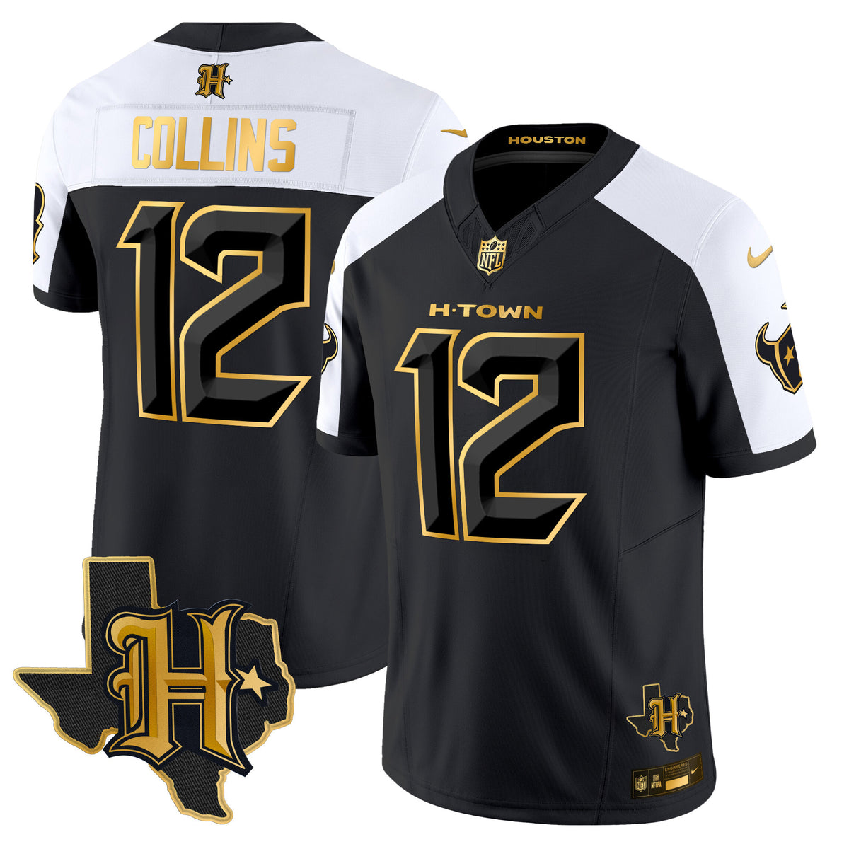 Men's Houston Texans 2024 Texas Patch Gold Vapor Limited Jersey - All Stitched - Alternate - Nico Collins — view 1