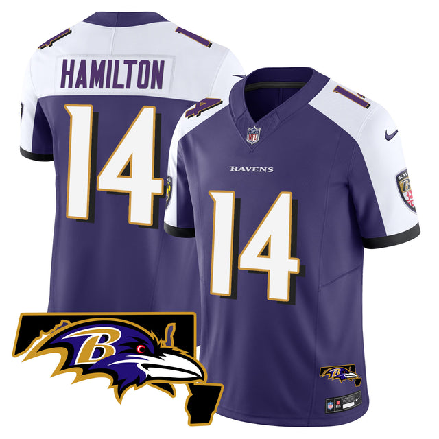 Men's Ravens Maryland Patch Vapor Limited Jersey - All Stitched - Purple Alternate - Kyle Hamilton — view 1