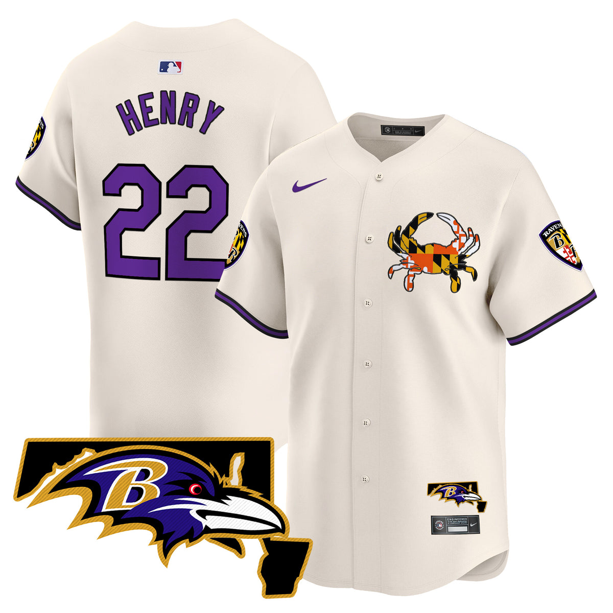 Men's Baltimore Ravens 2024 Vapor Premier Baseball Jersey V2 - All Stitched - Cream - Derrick Henry — view 1