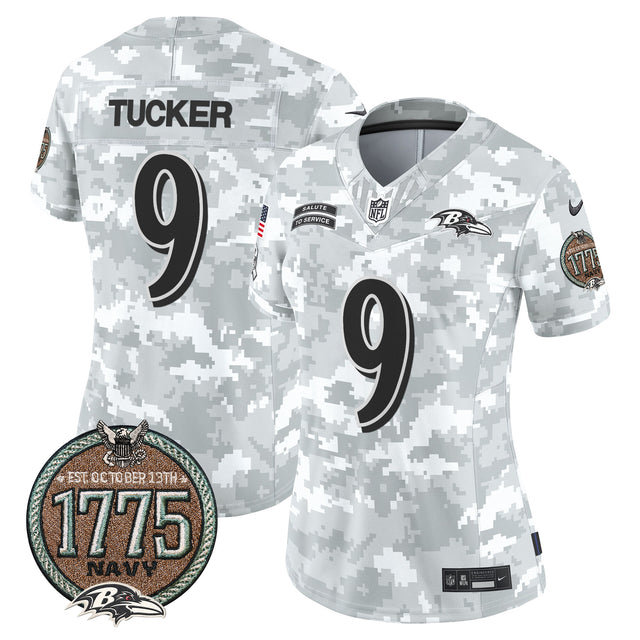 Women's Ravens 2024 Salute to Service Establishment Year Patch Vapor Limited Jersey - All Stitched - Navy - Justin Tucker — view 1