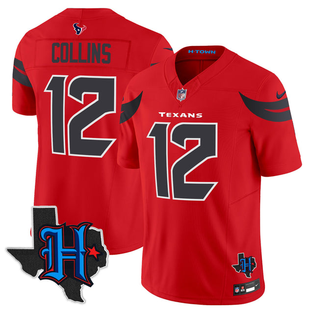 Men's Houston Texans 2024 Texas Patch Vapor Limited Jersey V2 - All Stitched - Red - Nico Collins — view 1