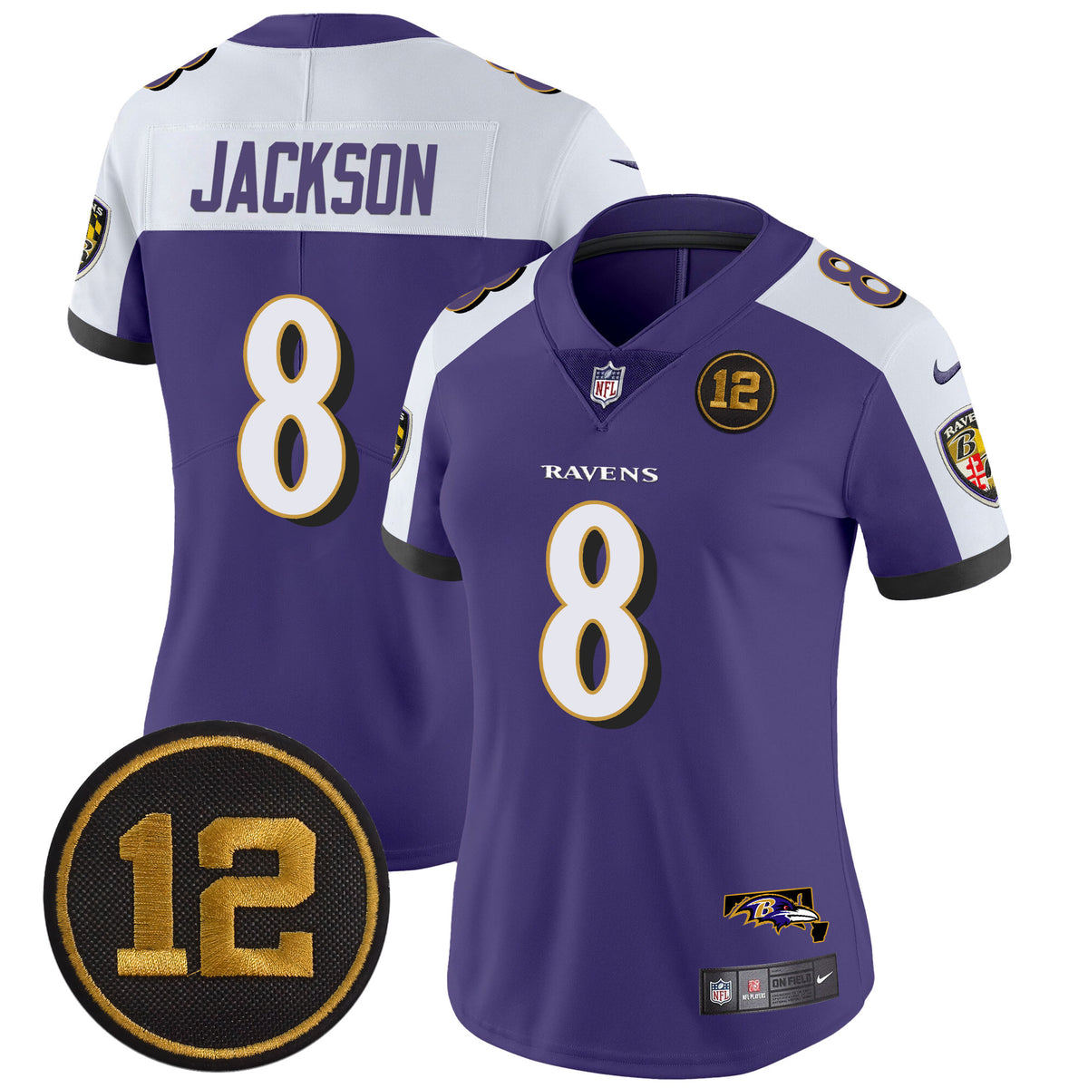 Women's Ravens Jacoby Jones Patch Vapor Limited Jersey - All Stitched - Purple Alternate - Lamar Jackson — view 1