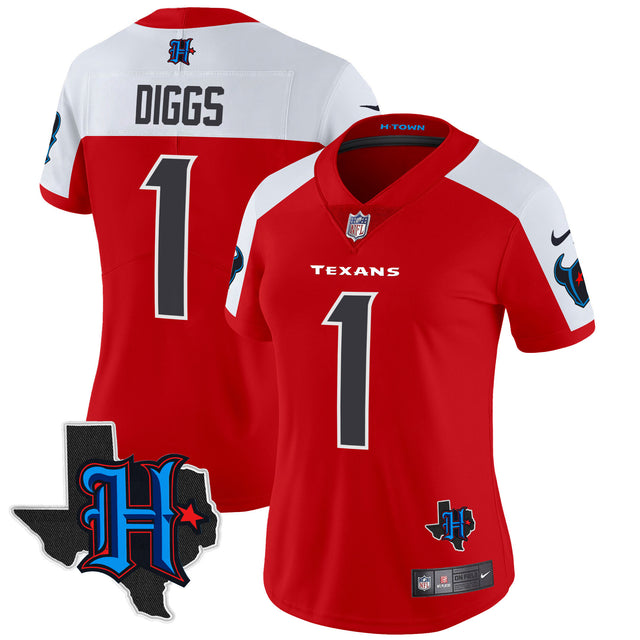 Women's Houston Texans 2024 Texas Patch Vapor Limited Jersey - All Stitched - Red Alternate - Stefon Diggs — view 1