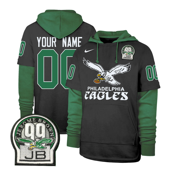 Eagles Kelly Green Custom Shortstop Pullover Hoodie - All Stitched - Black — view 1