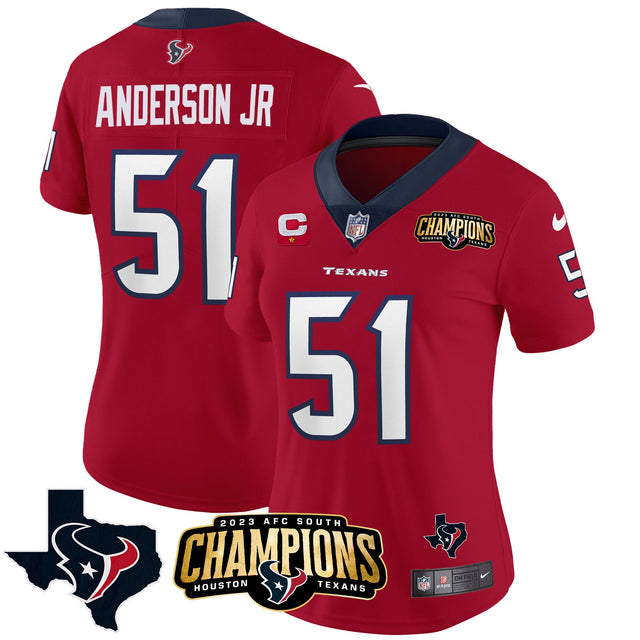 Women's Houston Texans 2023 AFC South Champions Patch Vapor Jersey - All Stitched - Red - Will Anderson Jr — view 1