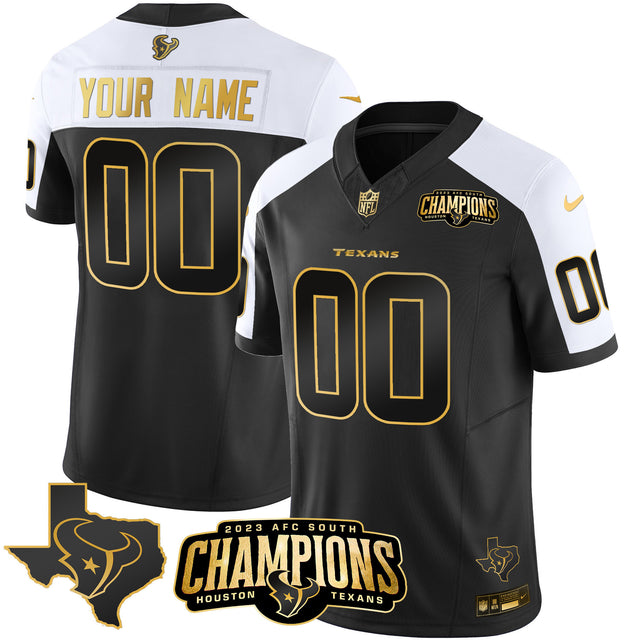 Houston Texans 2023 AFC South Champions Patch Gold Vapor Custom Jersey - All Stitched - Alternate Gold — view 1