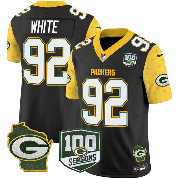 Men's Packers 100th Season & Home Patch Cheese Vapor Limited Jersey – All Stitched - Black - Reggie White — view 1