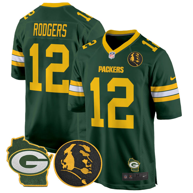 Men's Packers John Madden & Home Patch Game Jersey - All Stitched - Green - Aaron Rodgers — view 1