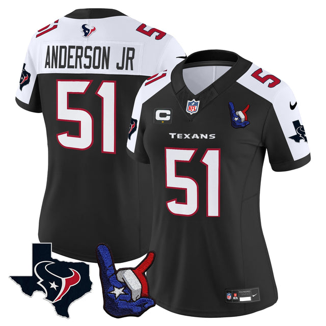 Women's Houston Texans Hand Sign Throwing Up The H Vapor Jersey - All Stitched - Black Alternate - Will Anderson Jr — view 1
