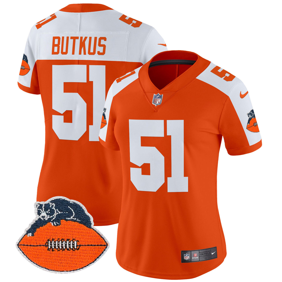 Women's Chicago Bears Throwback Vapor Limited Jersey - All Stitched - Orange Alternate - Dick Butkus — view 1