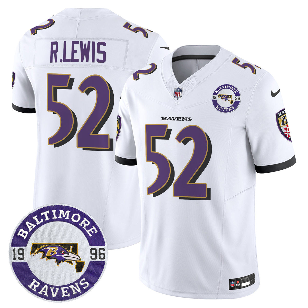 Men's Ravens 2024 Vapor Limited Jersey - Est. 1996 Patch - All Stitched - White - Ray Lewis — view 1