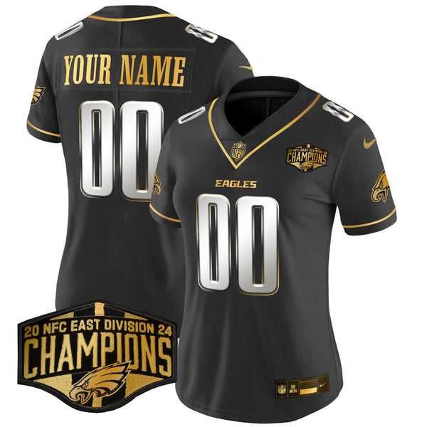 Eagles 2024 NFC East Division Champions Gold Vapor Limited Custom Jersey - All Stitched - Black Limited — view 1
