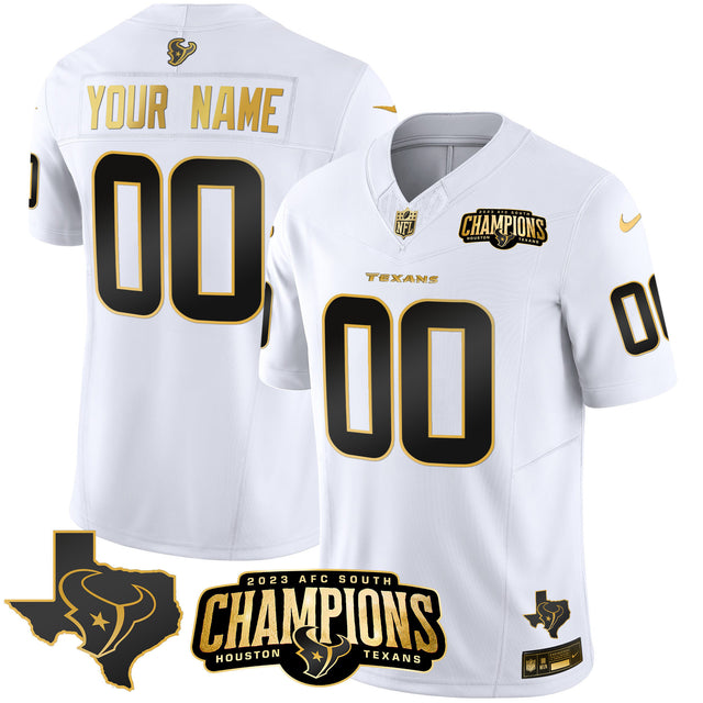 Houston Texans 2023 AFC South Champions Patch Gold Vapor Custom Jersey - All Stitched - White Gold — view 1