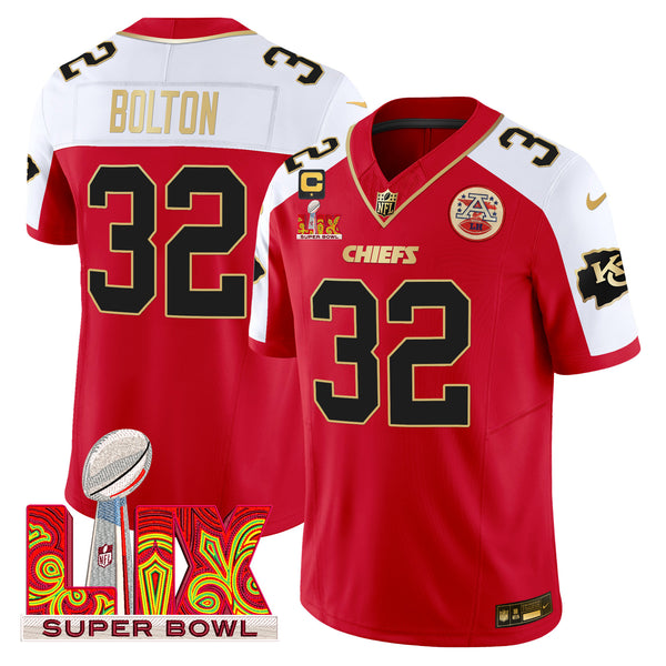 Men's Chiefs Super Bowl LIX Patch Gold Trim Vapor Limited Jersey - All Stitched - Red Alternate - Nick Bolton — view 1
