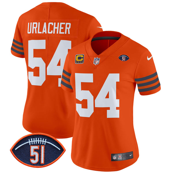 Women's Chicago Bears Dick Butkus Patch Throwback Vapor Limited Jersey - All Stitched - Orange - Brian Urlacher — view 1