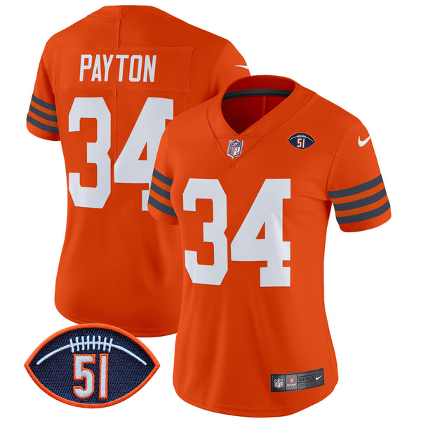 Women's Chicago Bears Dick Butkus Patch Throwback Vapor Limited Jersey - All Stitched - Orange - Walter Payton — view 1