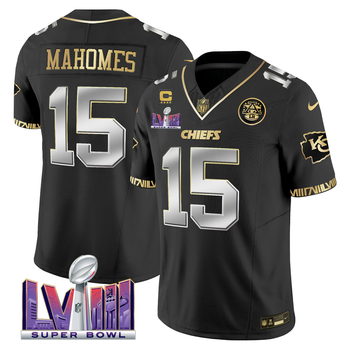 Men's Chiefs Super Bowl LVIII Pattern Vapor Jersey - All Stitched - Black Limited - Patrick Mahomes — view 1