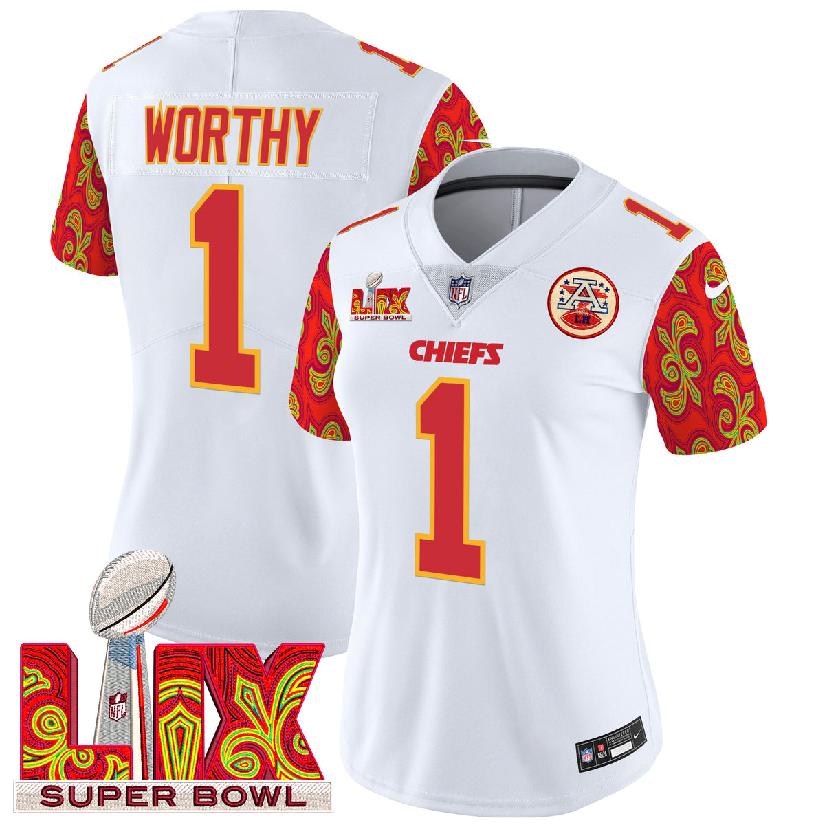Women's Chiefs Super Bowl LIX Style Vapor Limited Jersey - All Stitched - White - Xavier Worthy — view 1