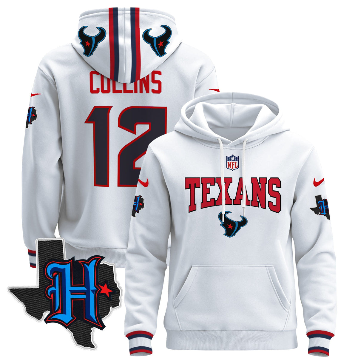 Men's Houston Texans 2024 Pullover Hoodie V3 - All Stitched - White - Nico Collins — view 1