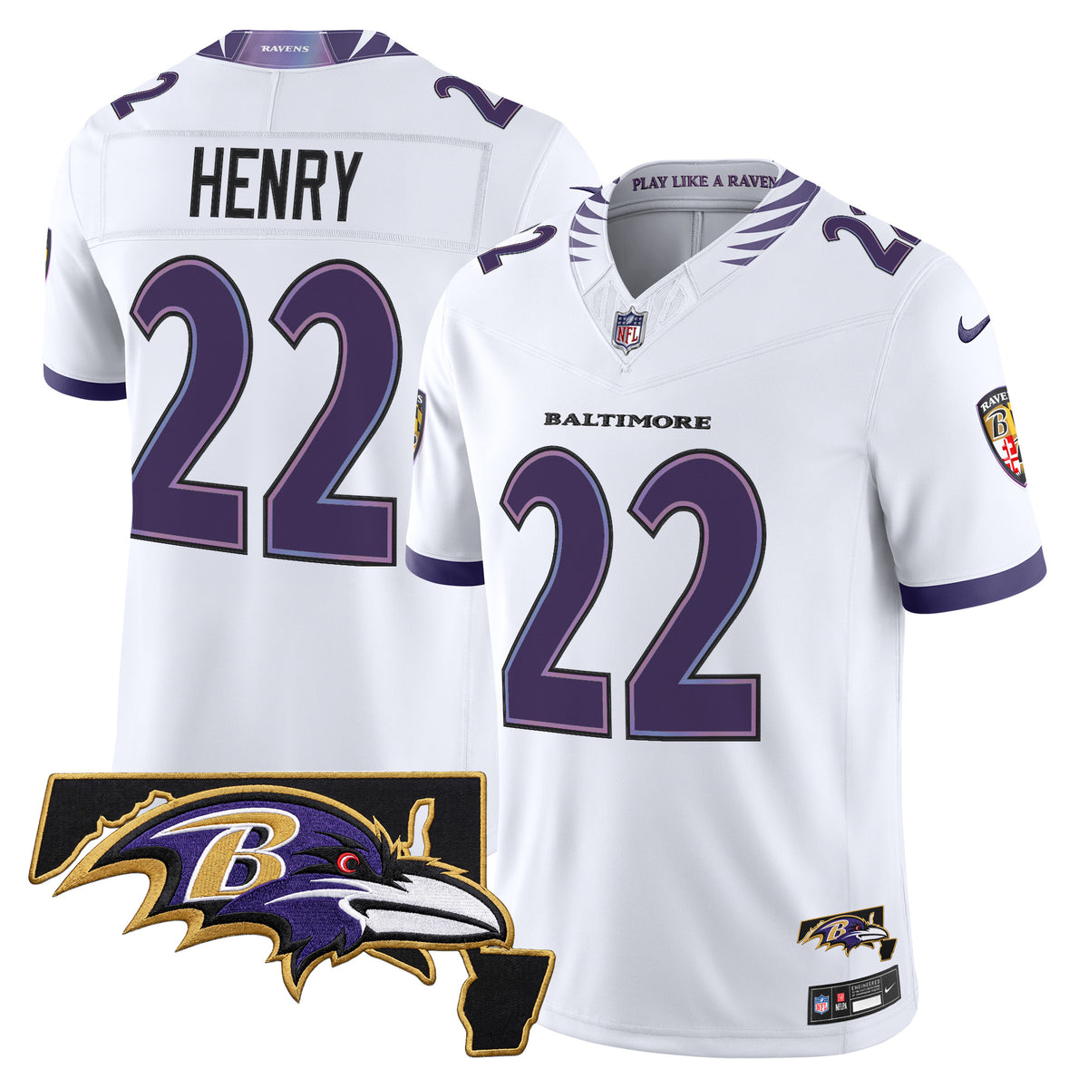 Men's Baltimore Ravens 2026 Vapor Limited Jersey V2 - All Stitched - White - Derrick Henry — view 1