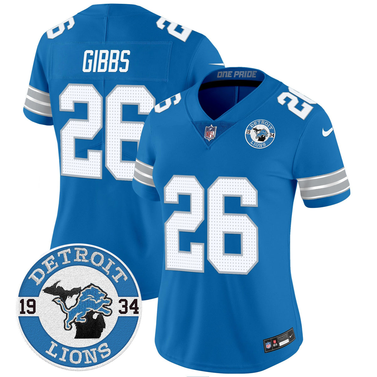 Women's Detroit Lions 2024 Vapor Limited Jersey - Est. 1934 Patch - All Stitched - Blue - Jahmyr Gibbs — view 1