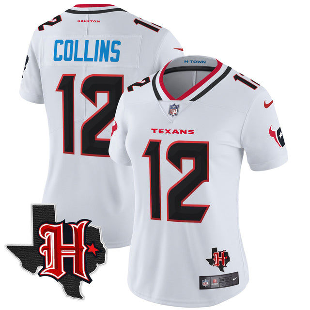 Women's Houston Texans 2024 Texas Patch Vapor Limited Jersey V5 - All Stitched - White - Nico Collins — view 1