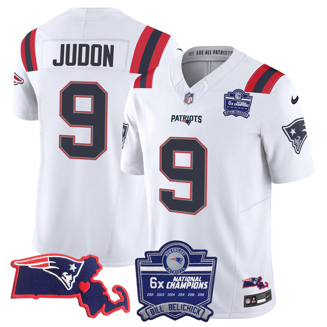Women's Patriots Bill Belichick 6x Champions Patch Vapor Jersey - All Stitched - White - Matthew Judon — view 1