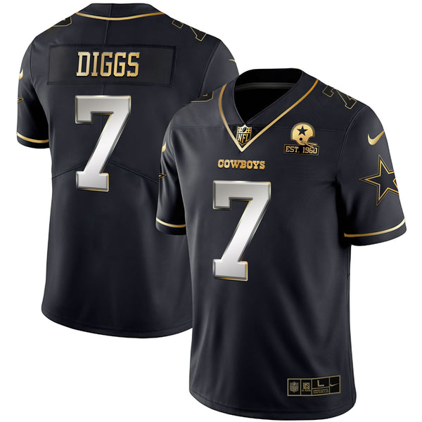 Men's Cowboys Gold & Split Vapor Est 1960 Patch Jersey - All Stitched - Black Limited - Trevon Diggs — view 1