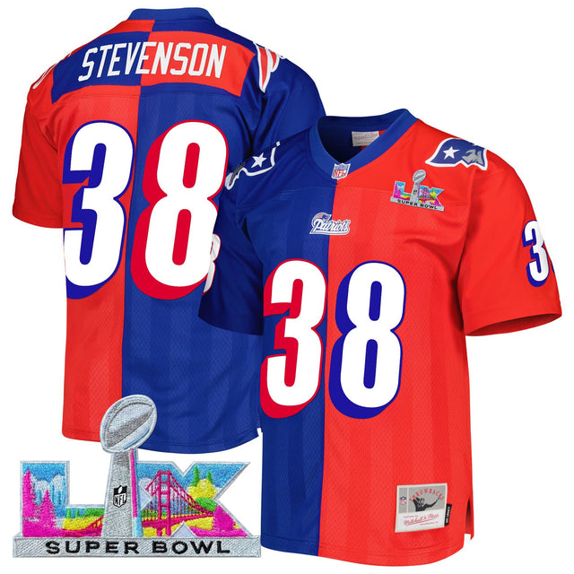 Men's New England Patriots Super Bowl LX Throwback Jersey - All Stitched - Split - Rhamondre Stevenson — view 1