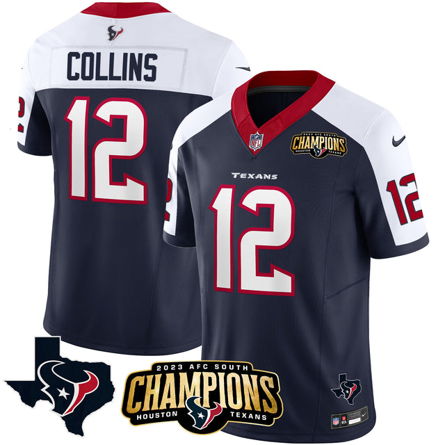 Men's Houston Texans 2023 AFC South Champions Patch Vapor Jersey - All Stitched - Alternate - Nico Collins — view 1
