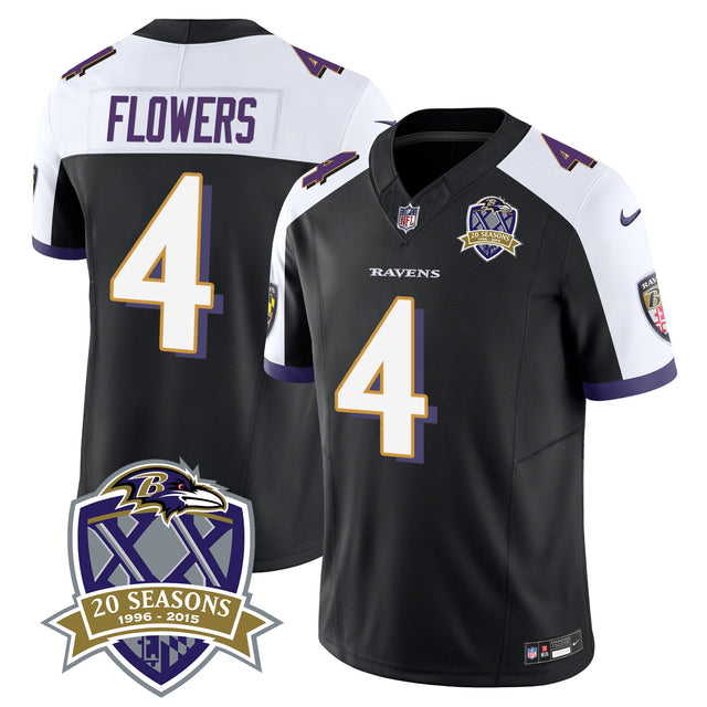 Zay Flowers Baltimore Ravens 20th Season Patch Vapor Limited Jersey - All Stitched - Black Alternate — view 1