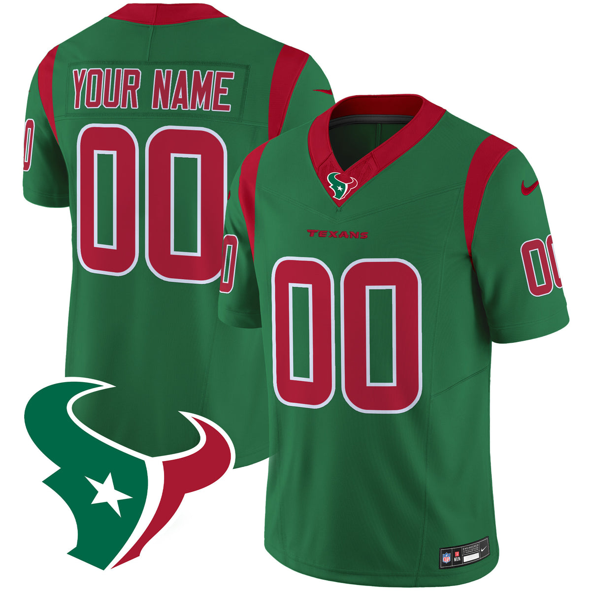 Houston Texans Mexico Vapor Limited Custom Jersey - All Stitched - Green — view 1