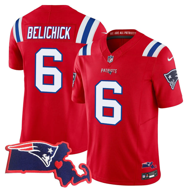 Men's Patriots Bill Belichick 6x Champions Vapor Jersey - All Stitched - Red - Bill Belichick — view 1