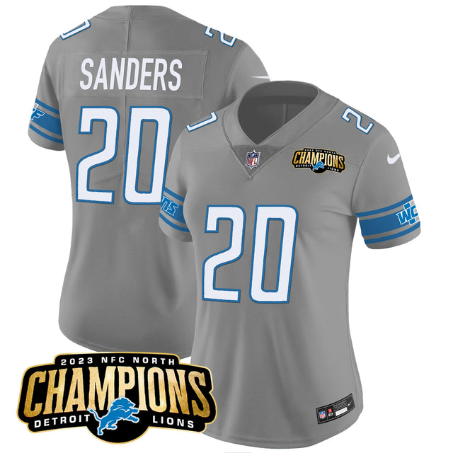 Women's Detroit Lions 2023 NFC North Champions Patch Vapor Jersey - All Stitched - Gray - Barry Sanders — view 1
