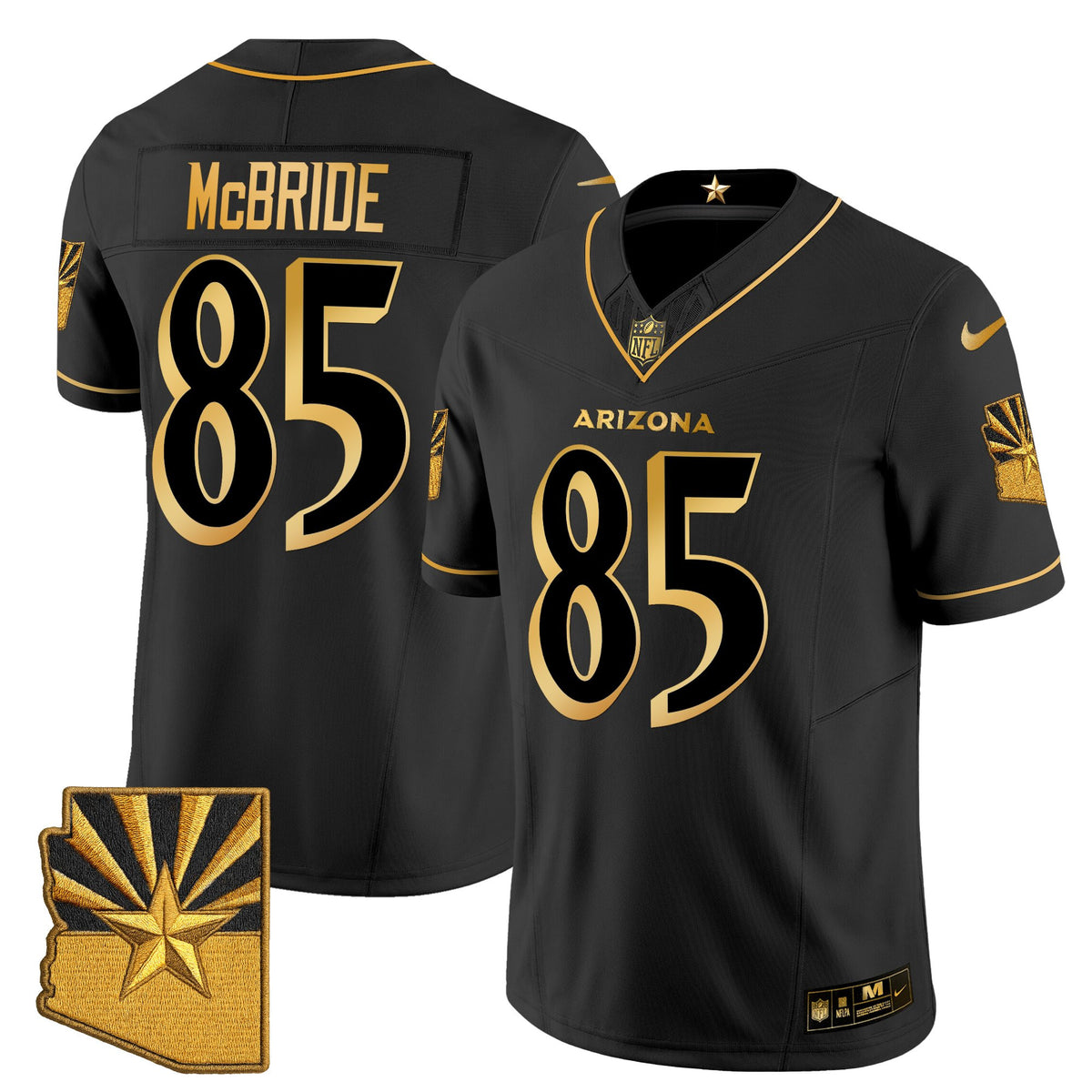 Men's Arizona Cardinals 2025 Rivalries Gold Vapor Limited Jersey - All Stitched - Black Gold - Trey McBride — view 1
