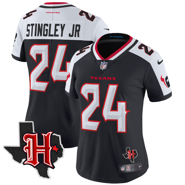 Women's Houston Texans 2024 Texas Patch Vapor Limited Jersey V5 - All Stitched - Navy Alternate - Derek Stingley Jr — view 1