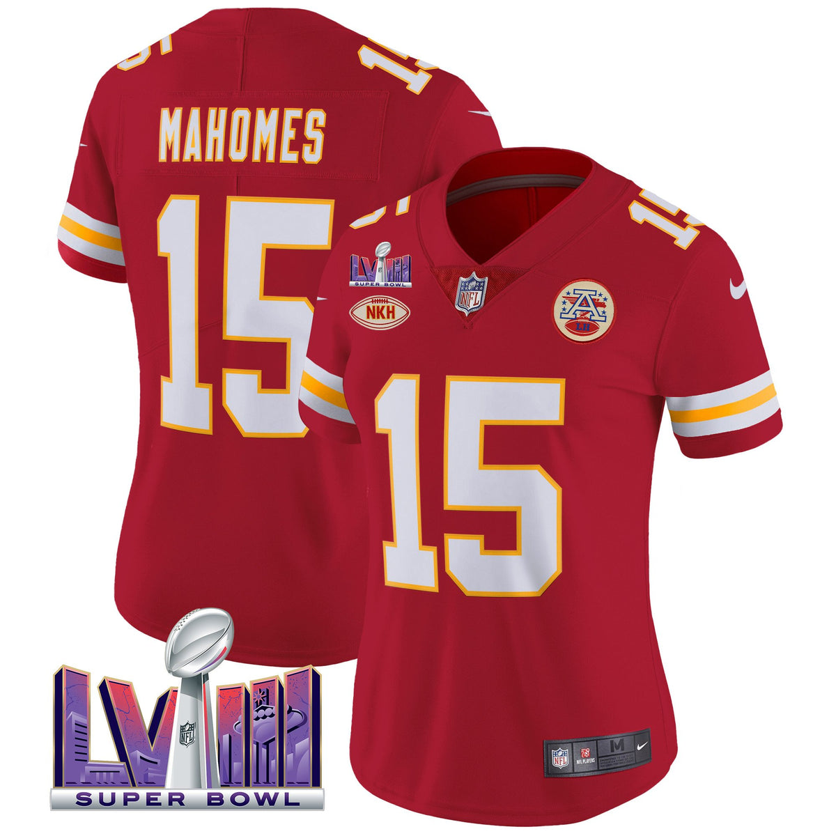 Women's Chiefs Super Bowl LVIII Patch Vapor Jersey V2- All Stitched - Red - Patrick Mahomes — view 1