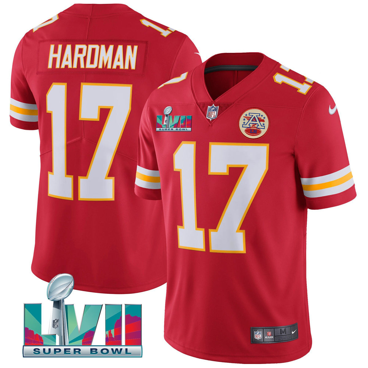 Men's Chiefs Super Bowl LVII Red Gold Vapor Jersey - All Stitched - Red - Mecole Hardman — view 1