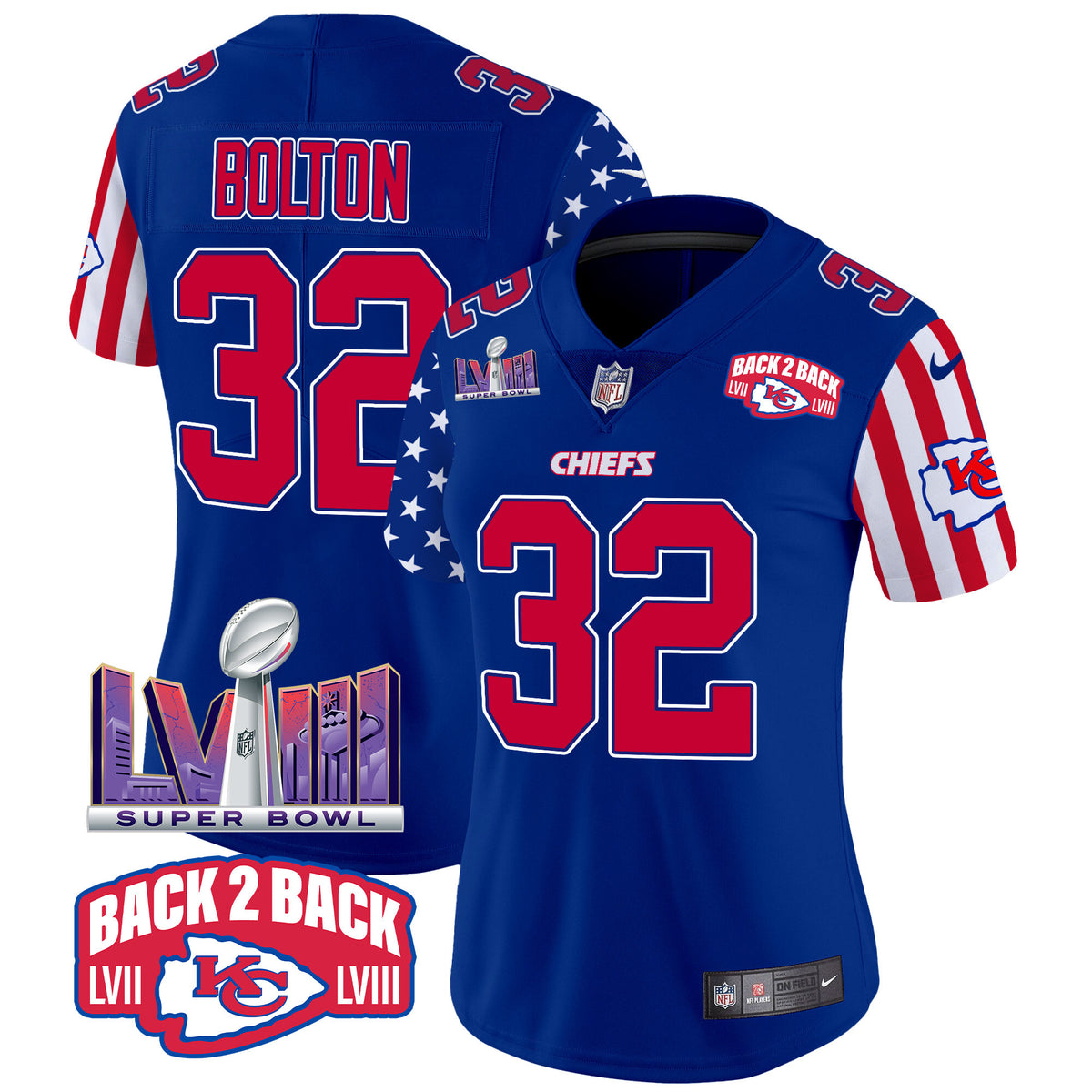 Women's Chiefs American Style Vapor Limited Jersey - All Stitched - Royal - Nick Bolton — view 1