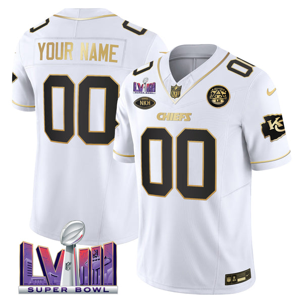 Chiefs Super Bowl LVIII Patch Vapor Custom Jersey V3 - All Stitched - White Gold — view 1