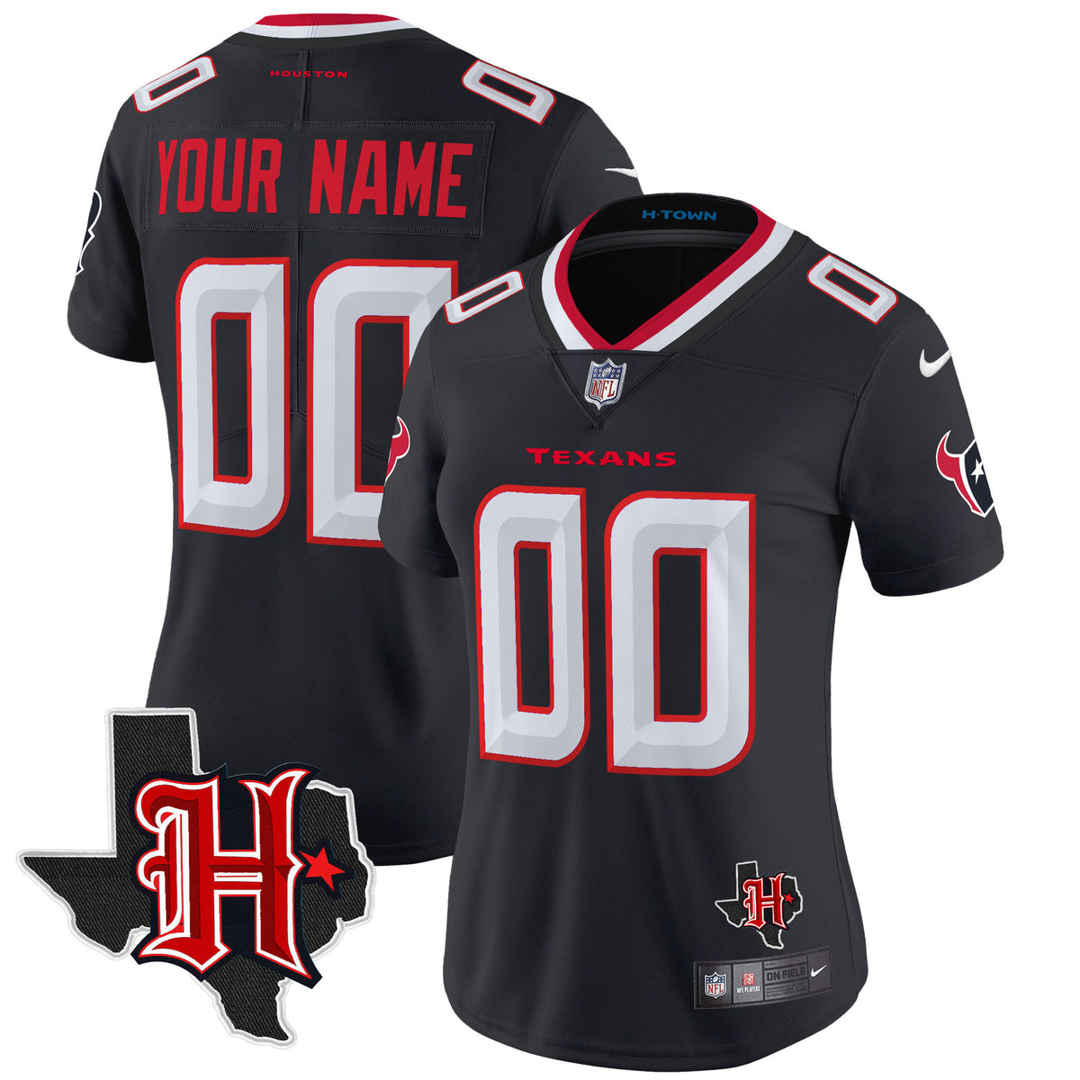 Houston Texans 2024 Texas Patch Vapor Limited Custom Jersey V5 - All Stitched - Navy — view 1
