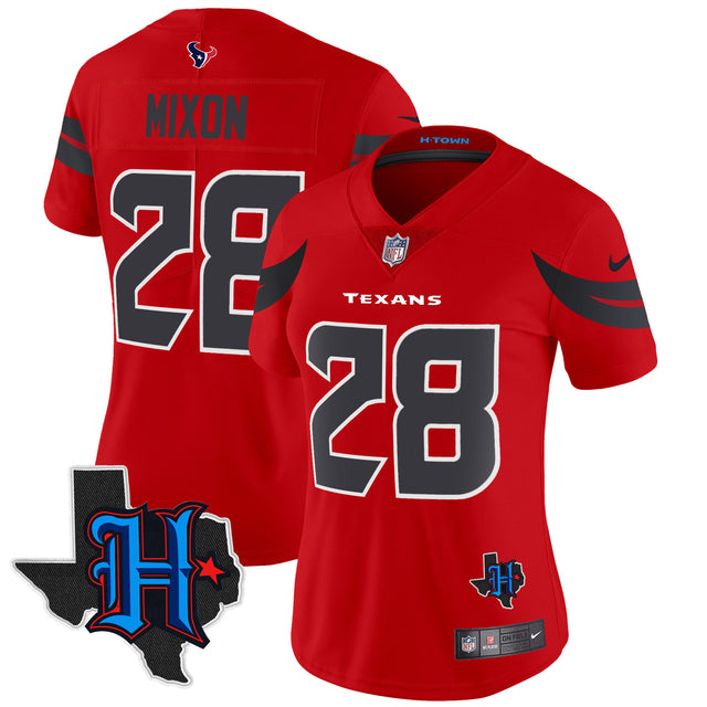 Women's Houston Texans 2024 Texas Patch Vapor Limited Jersey - All Stitched - Red - Joe Mixon — view 1