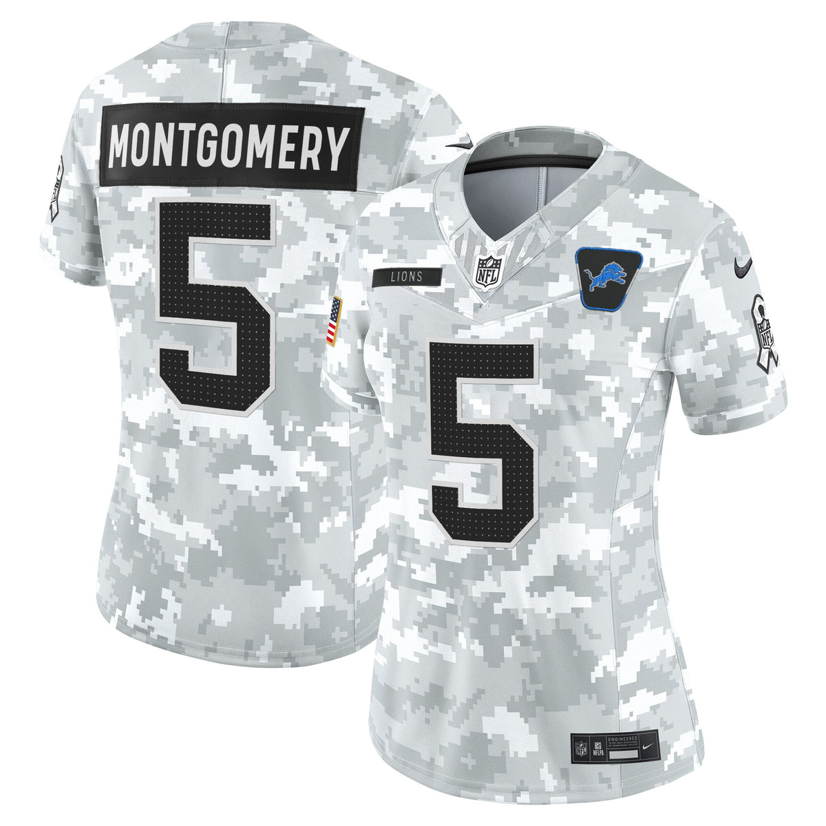 Women's Detroit Lions 2025 Salute to Service Vapor Limited Jersey - All Stitched - Arctic Camo - David Montgomery — view 1