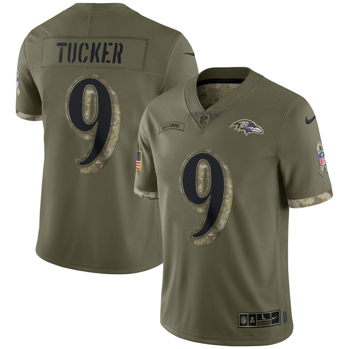 Justin Tucker Baltimore Ravens Olive 2022 Salute To Service Jersey - All Stitched - Olive — view 1