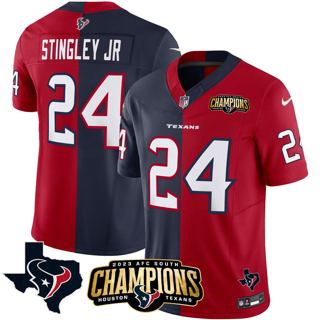 Houston Texans 2023 AFC South Champions Patch Split Vapor Jersey - All Stitched - Derek Stingley Jr — view 1