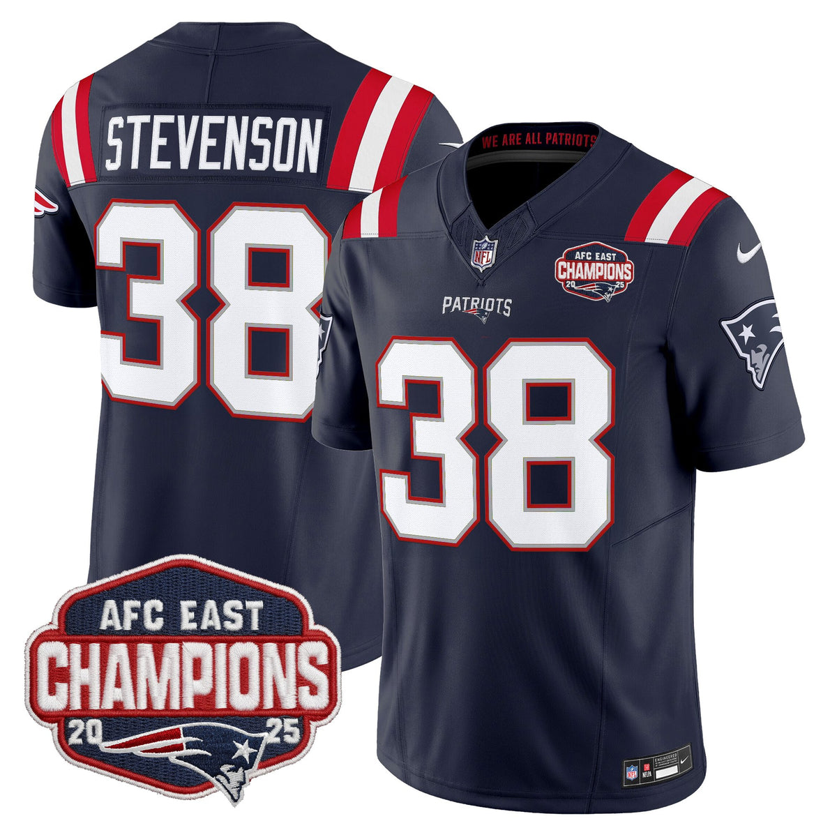 Men's New England Patriots 2025 AFC East Division Champions Vapor Limited Jersey - All Stitched - Navy - Rhamondre Stevenson — view 1